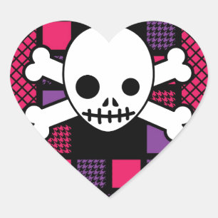 Gewatteerde Houndstooth & Skulls Hart Sticker