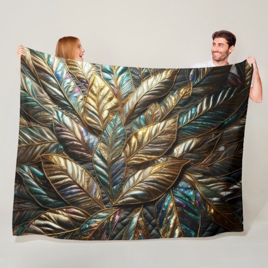 Gewatteerde iriserende bladeren ontwerp fleece deken (In situ)
