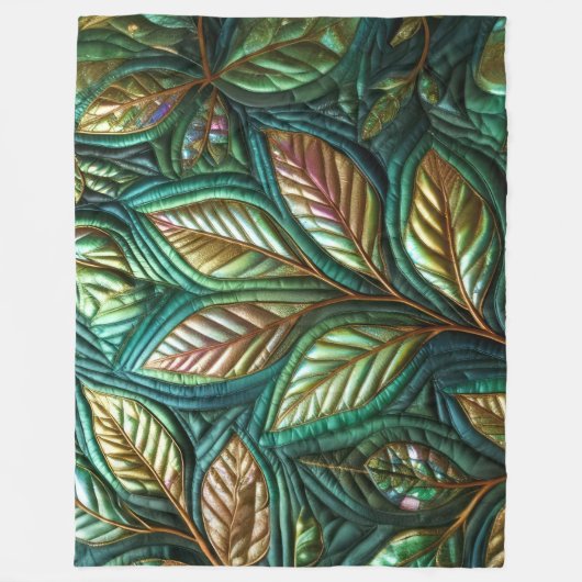 Gewatteerde iriserende bladeren ontwerp fleece deken (Voorkant)