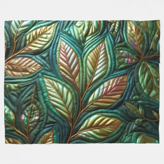 Gewatteerde iriserende bladeren ontwerp fleece deken (Voorkant (Horizontaal))