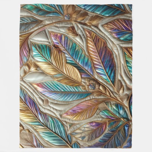 Gewatteerde iriserende bladeren ontwerp fleece deken (Voorkant)