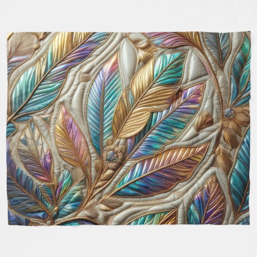 Gewatteerde iriserende bladeren ontwerp fleece deken (Voorkant (Horizontaal))