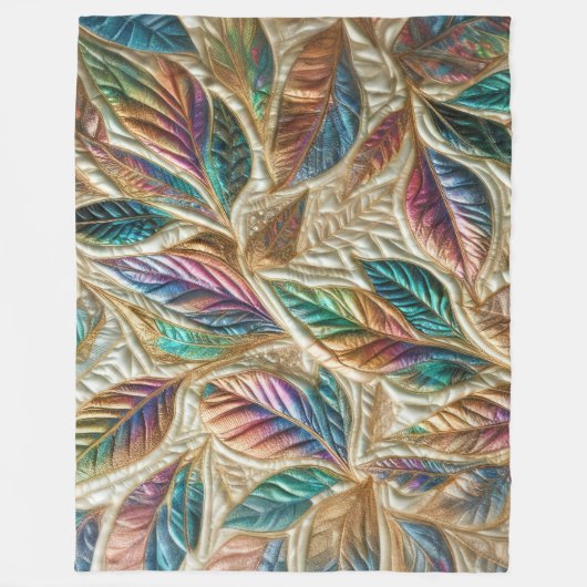 Gewatteerde iriserende bladeren ontwerp fleece deken (Voorkant)