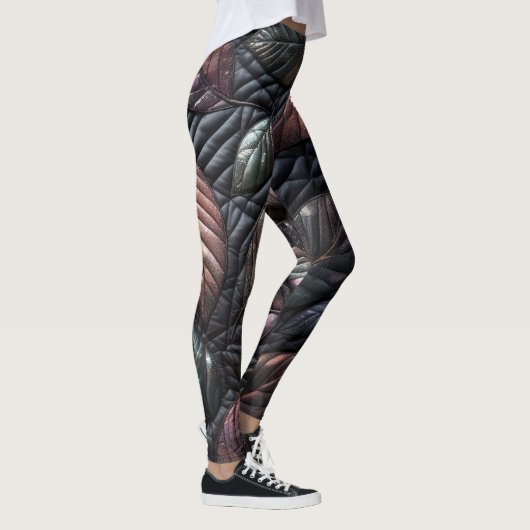 Gewatteerde iriserende bladeren ontwerp leggings (Rechts)