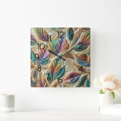 Gewatteerde iriserende bladeren ontwerp vierkante klok (Huis)