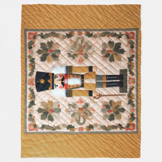 Gewatteerde Kerst Notenkraker Fleece Deken Goud (Voorkant)