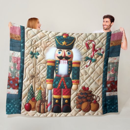 Gewatteerde Kerst Notenkraker Fleece Deken Teal (In situ)