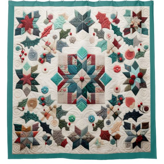 Gewatteerde kerst ontwerp douchegordijn (Voorkant)