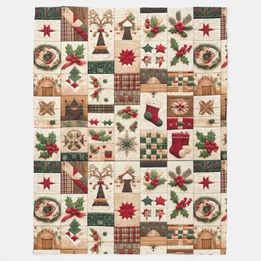 Gewatteerde kerst ontwerp fleece deken (Voorkant)