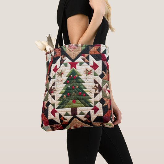 Gewatteerde kerst ontwerp tote bag (Dichtbij)