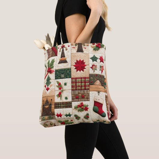 Gewatteerde kerst ontwerp tote bag (Dichtbij)