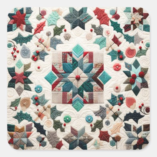 Gewatteerde kerst ontwerp vierkante sticker (Voorkant)