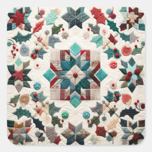 Gewatteerde kerst ontwerp vierkante sticker