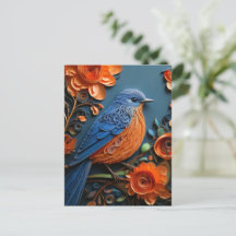 Gewatteerde Oosterse Blauwvogel met Oranje bloesem