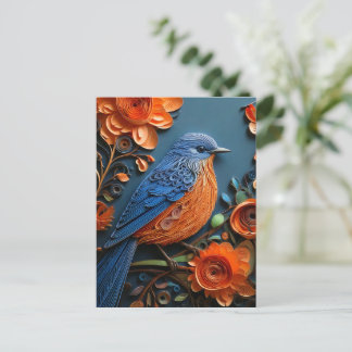 Gewatteerde Oosterse Blauwvogel met Oranje bloesem Briefkaart