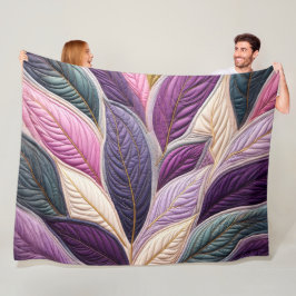 Gewatteerde Paarse Blauwe Roze Bladeren Design Fleece Deken