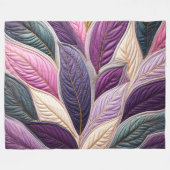Gewatteerde Paarse Blauwe Roze Bladeren Design Fleece Deken (Voorkant (Horizontaal))