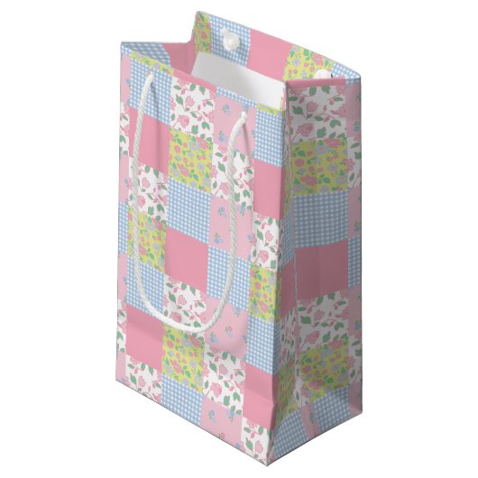 Gewatteerde Patchwork Gift Bag Klein Cadeauzakje (Voorkant Gekanteld)