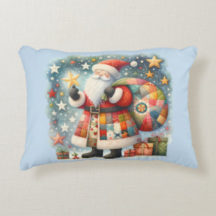 Gewatteerde patchwork kerstman met kerststerren accent kussen