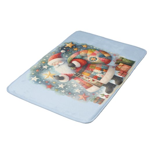 Gewatteerde patchwork kerstman met kerststerren badmat (Gekanteld)
