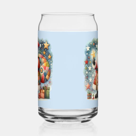 Gewatteerde patchwork kerstman met kerststerren blikvorm glas (Rechts)