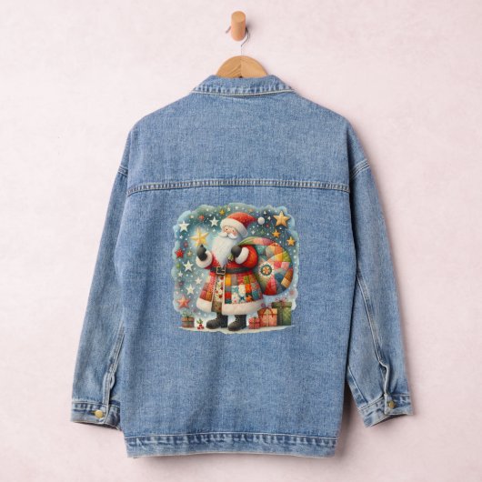 Gewatteerde patchwork kerstman met kerststerren denim jacket (Hangar)