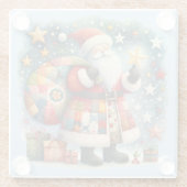 Gewatteerde patchwork kerstman met kerststerren glazen onderzetter (Achterkant)