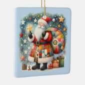 Gewatteerde patchwork kerstman met kerststerren keramisch ornament (Rechts)