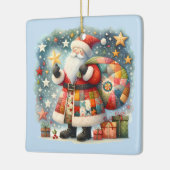 Gewatteerde patchwork kerstman met kerststerren keramisch ornament (Links)
