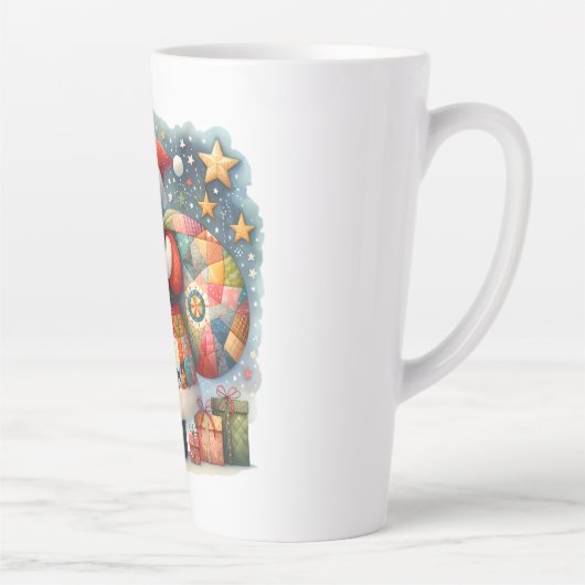 Gewatteerde patchwork kerstman met kerststerren latte mok (Rechts)