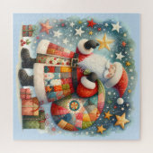 Gewatteerde patchwork kerstman met kerststerren legpuzzel (Horizontaal)