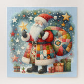 Gewatteerde patchwork kerstman met kerststerren legpuzzel (Verticaal)