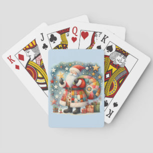 Gewatteerde patchwork kerstman met kerststerren pokerkaarten