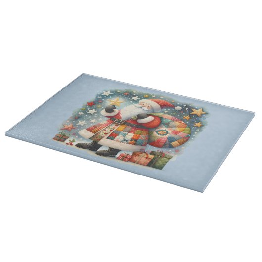 Gewatteerde patchwork kerstman met kerststerren snijplank (Hoek)