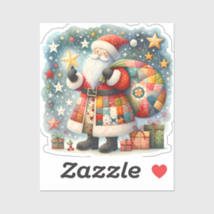 Gewatteerde patchwork kerstman met kerststerren sticker