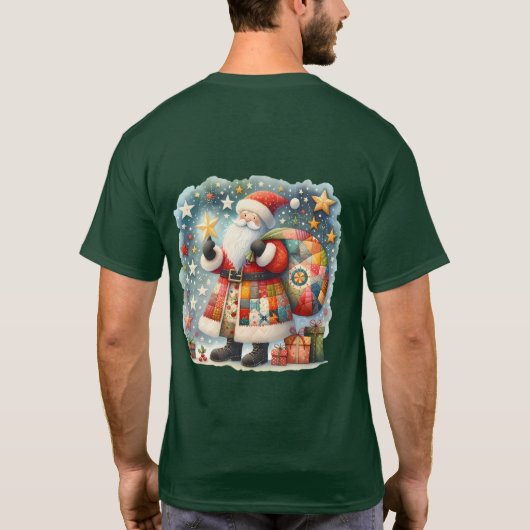 Gewatteerde patchwork kerstman met kerststerren t-shirt (Achterkant)