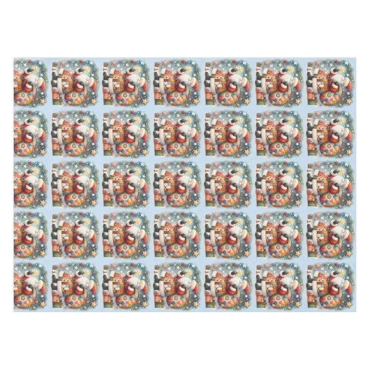 Gewatteerde patchwork kerstman met kerststerren tafelkleed (Voorkant (Horizontaal))