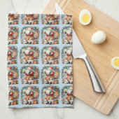 Gewatteerde patchwork kerstman met kerststerren theedoek (Quarter Fold)