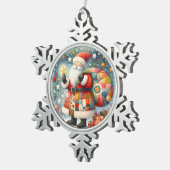 Gewatteerde patchwork kerstman met kerststerren tin sneeuwvlok ornament (Rechts)