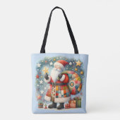 Gewatteerde patchwork kerstman met kerststerren tote bag (Achterkant)