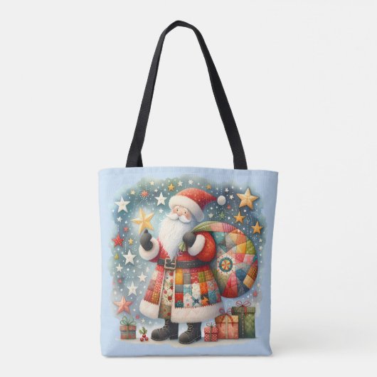 Gewatteerde patchwork kerstman met kerststerren tote bag (Achterkant)