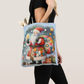 Gewatteerde patchwork kerstman met kerststerren tote bag (Dichtbij)