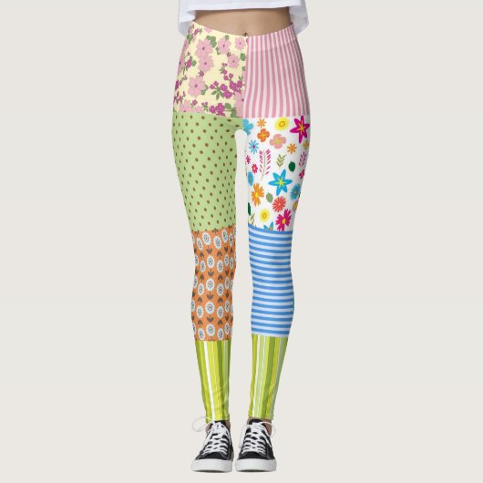 Gewatteerde Patchwork Patroon Leggings (Voorkant)