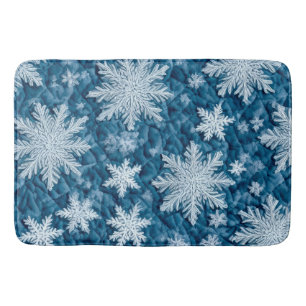 Gewatteerde Patroon Blauwe en Witte Sneeuwvlokken Badmat