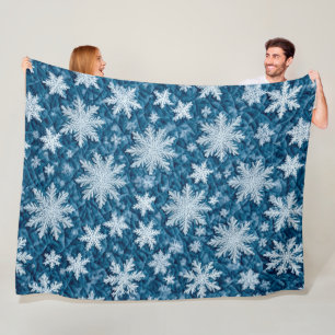 Gewatteerde Patroon Blauwe en Witte Sneeuwvlokken Fleece Deken