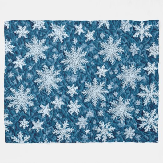 Gewatteerde Patroon Blauwe en Witte Sneeuwvlokken Fleece Deken (Voorkant (Horizontaal))