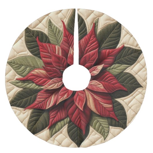 Gewatteerde patroon Poinsettia Cream Kerstboom Rok (Voorkant)