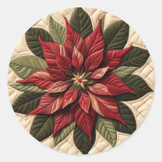 Gewatteerde patroon Poinsettia Cream Ronde Sticker (Voorkant)