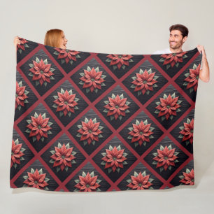 Gewatteerde Poinsettia Fleece Deken Zwart