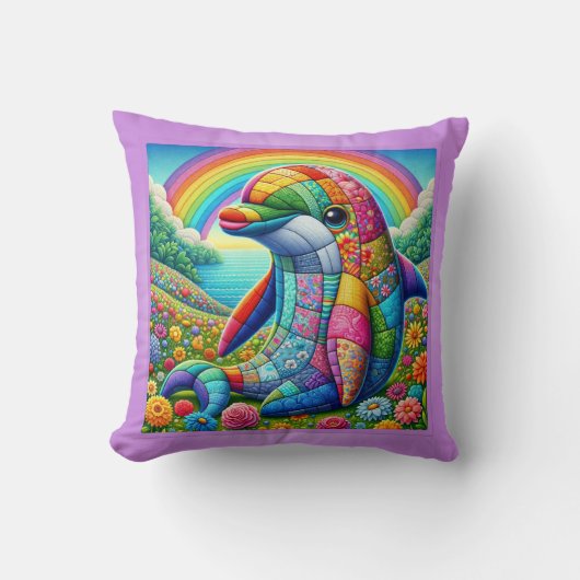 Gewatteerde Regenboog Dolfijn Delight Kussen (Voorkant)